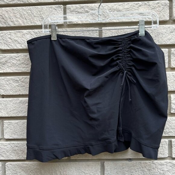 Profile By Gottex Tutti Frutti Side Slit Cinch Swim Skirt Black Sz 16W - Picture 3 of 8